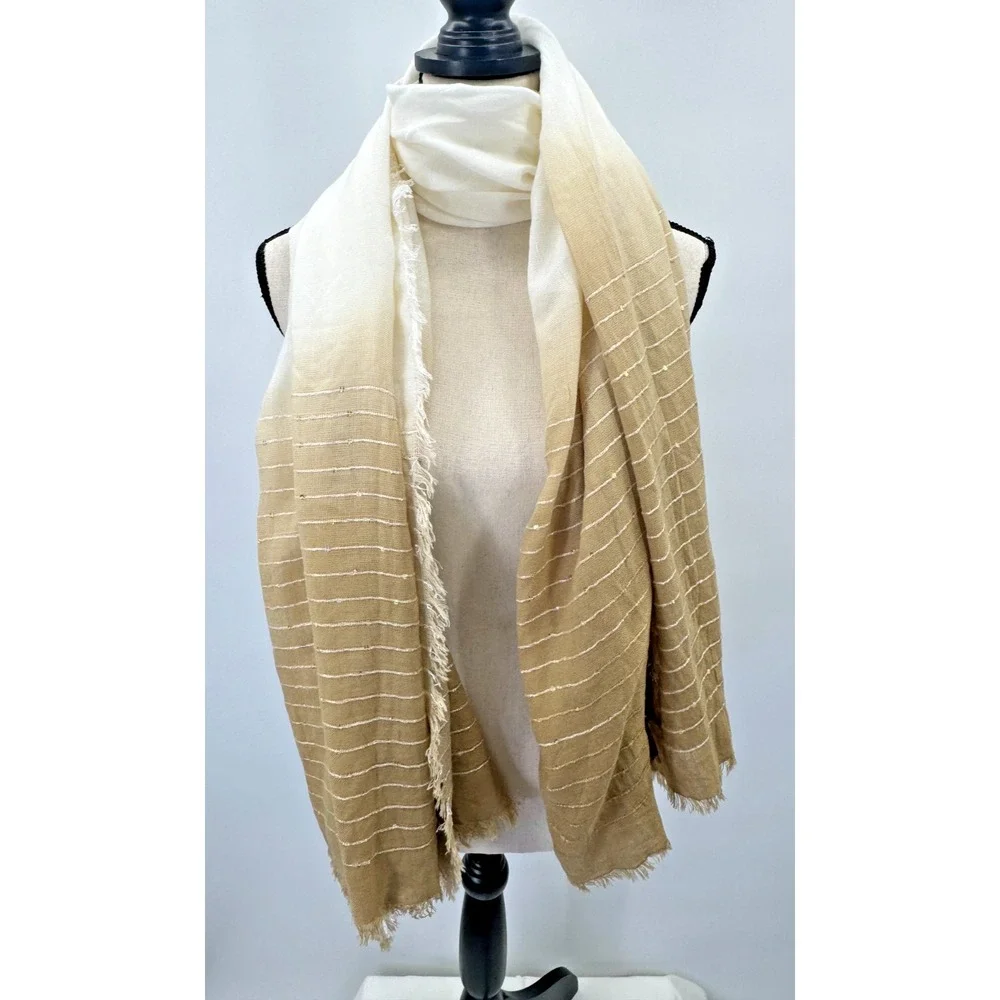 Ombre Sparkle Gold Sequin Cream Beige Tan Scarf Shawl Wrap 46X35 Reactangle